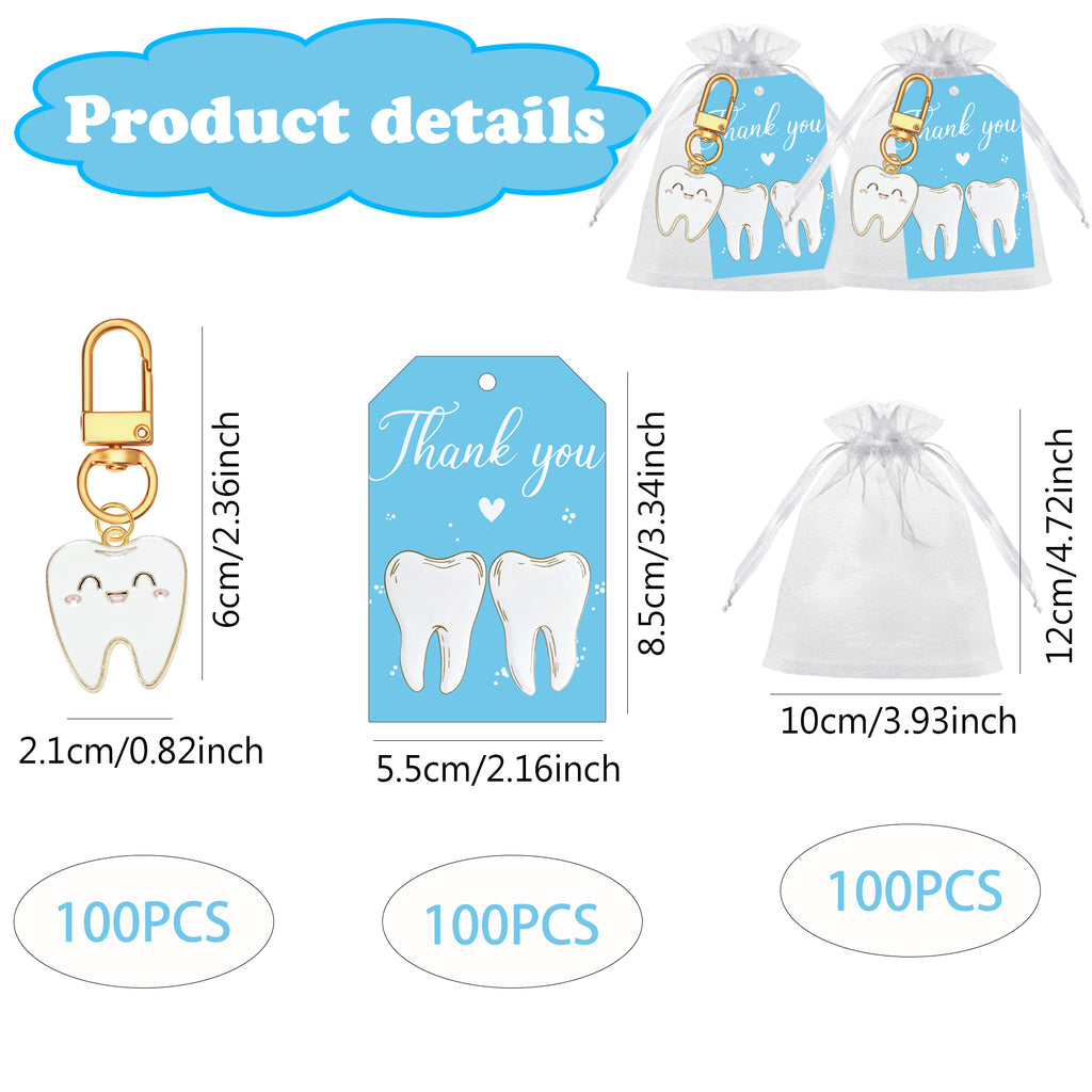 Bulk Dental Patient Gift Set – Tooth Keychain, Organza Bag & Card | Zooykey