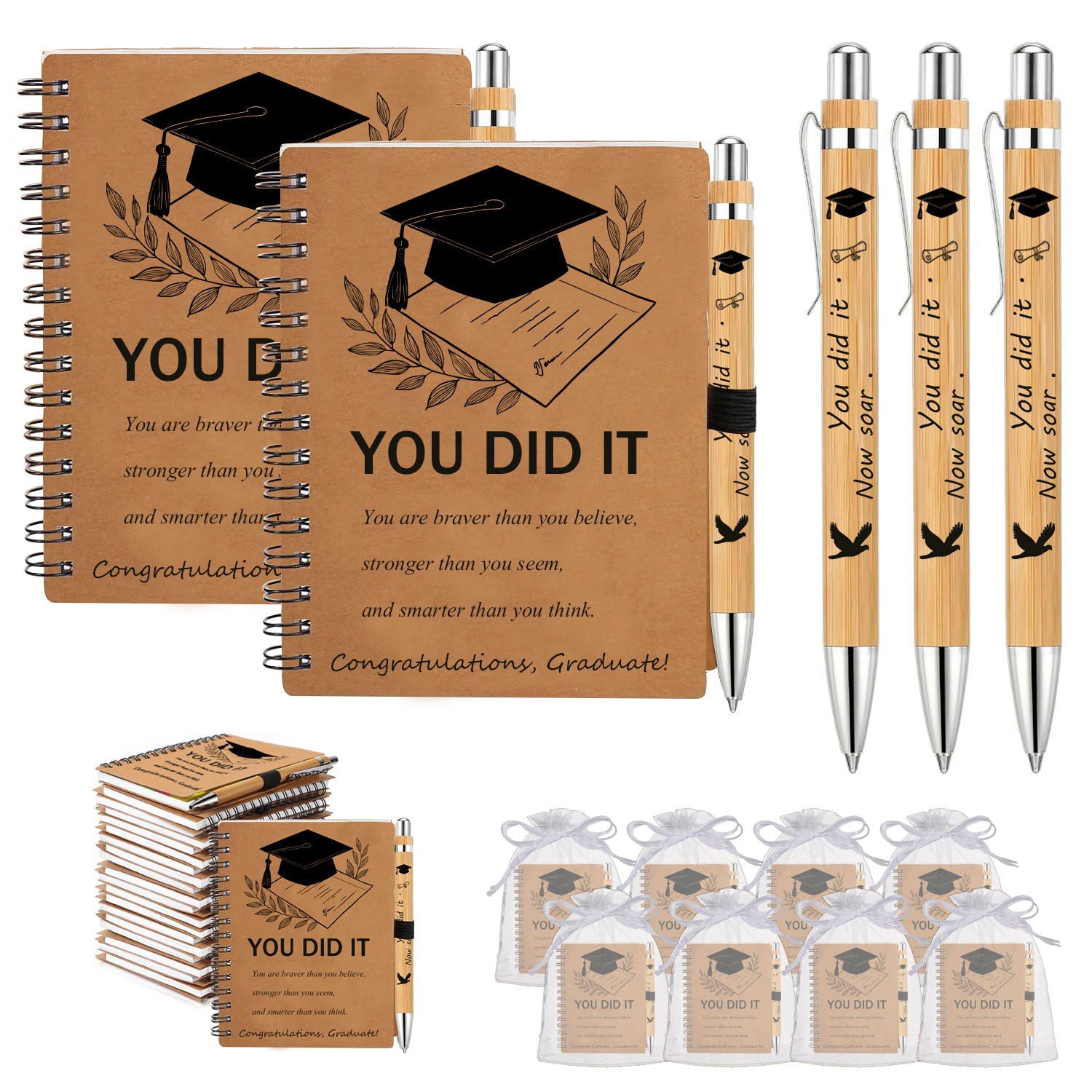 Mini Coil Notebook & Pen Gift Set Australia | Graduation Stationery Bundle with Organza Bag, Pocket-Sized Journal for Students