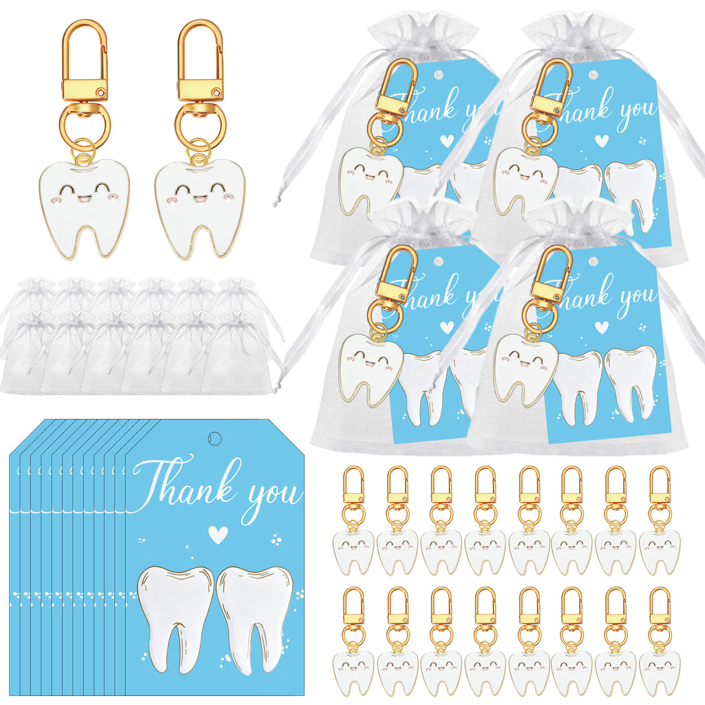 Bulk Dental Patient Gift Set – Tooth Keychain, Organza Bag & Card | Zooykey