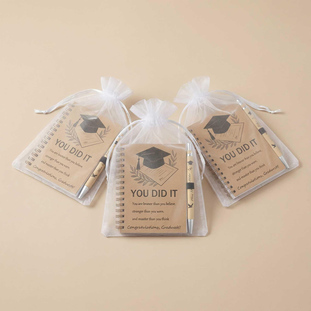 Mini Coil Notebook & Pen Gift Set Australia | Graduation Stationery Bundle with Organza Bag, Pocket-Sized Journal for Students