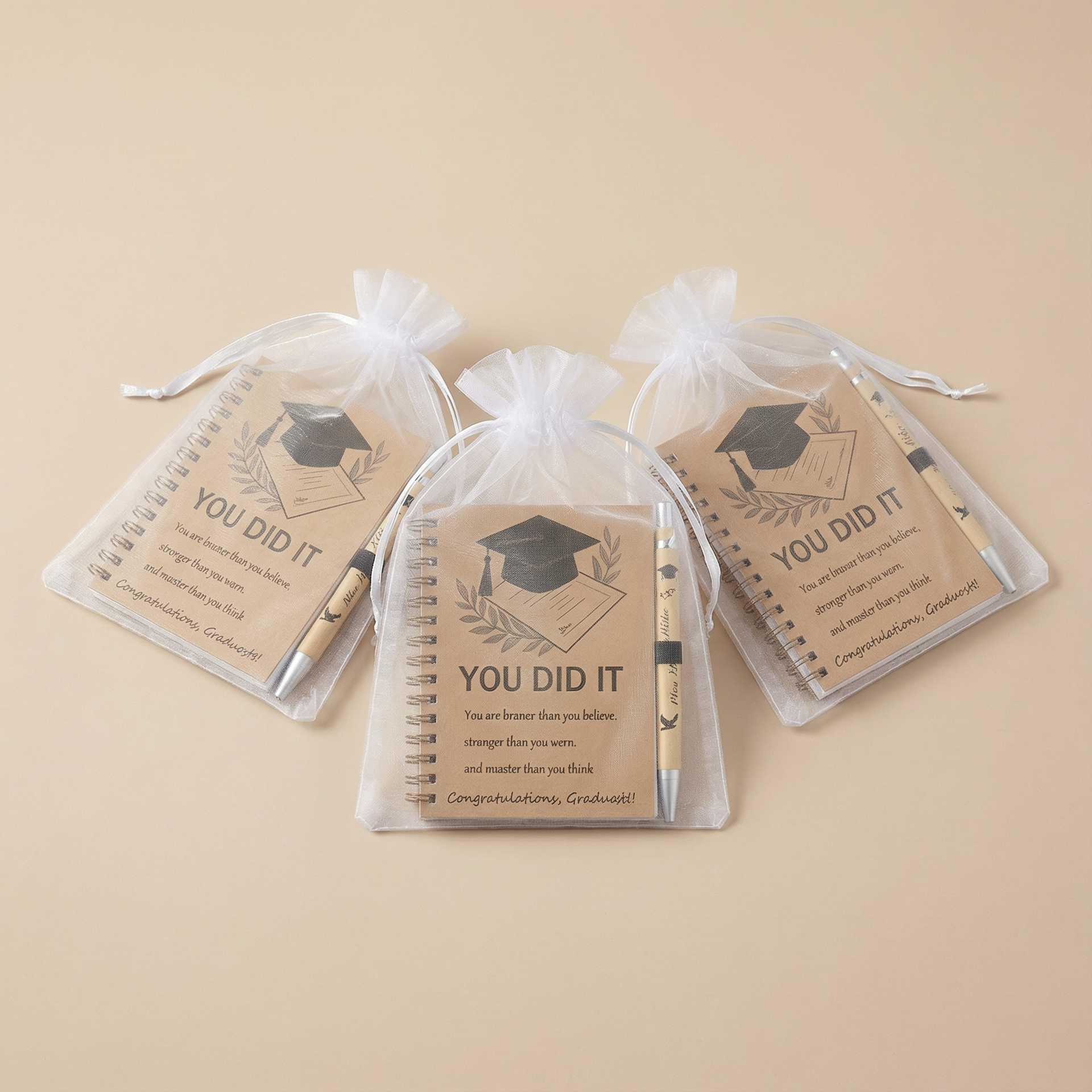 Mini Coil Notebook & Pen Gift Set Australia | Graduation Stationery Bundle with Organza Bag, Pocket-Sized Journal for Students