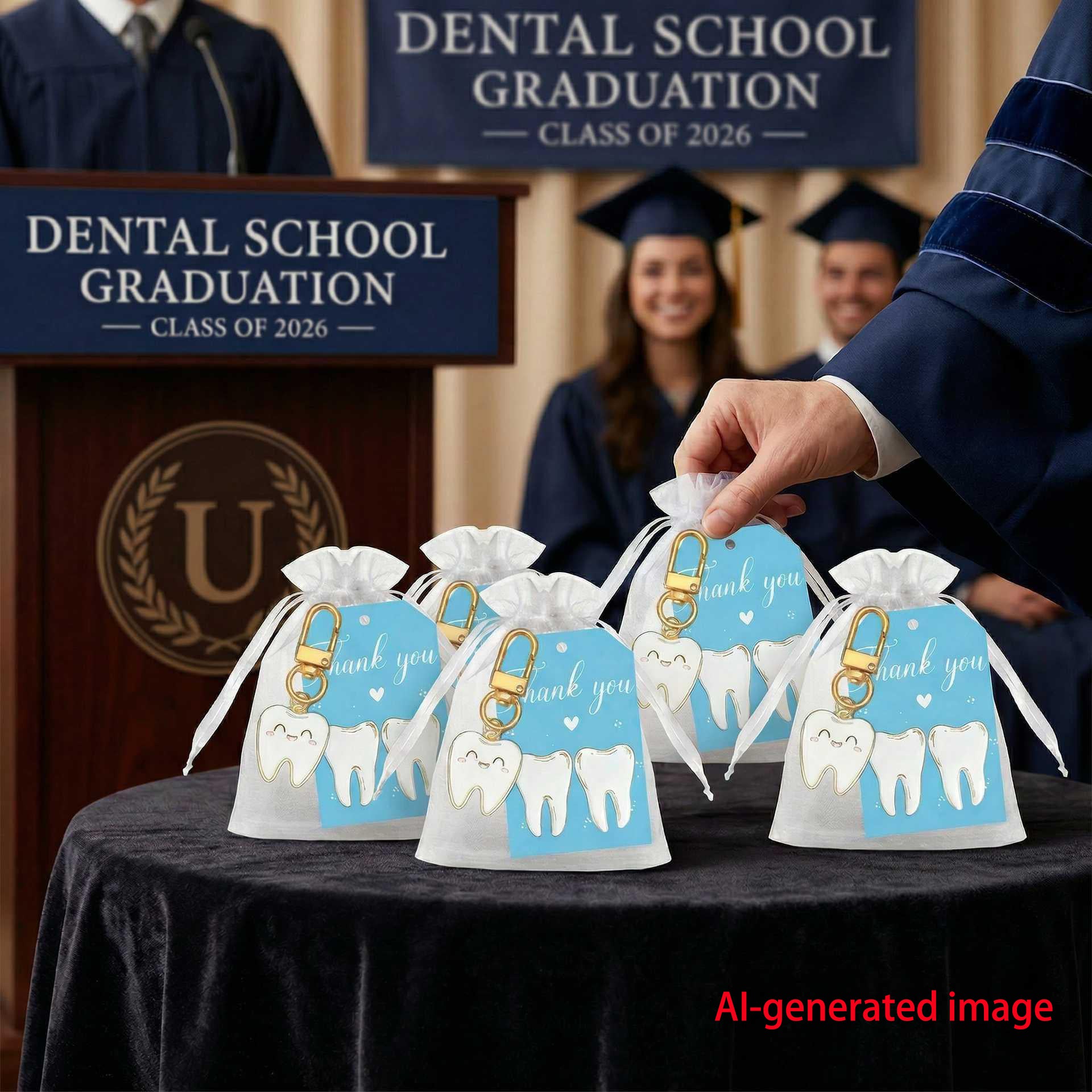 Bulk Dental Patient Gift Set – Tooth Keychain, Organza Bag & Card | Zooykey